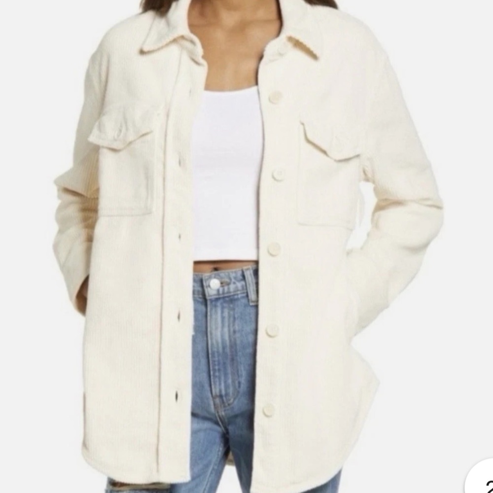 Reformation Jeans Jennings Corduroy Button Down Shirt Jacket in Almond Size L